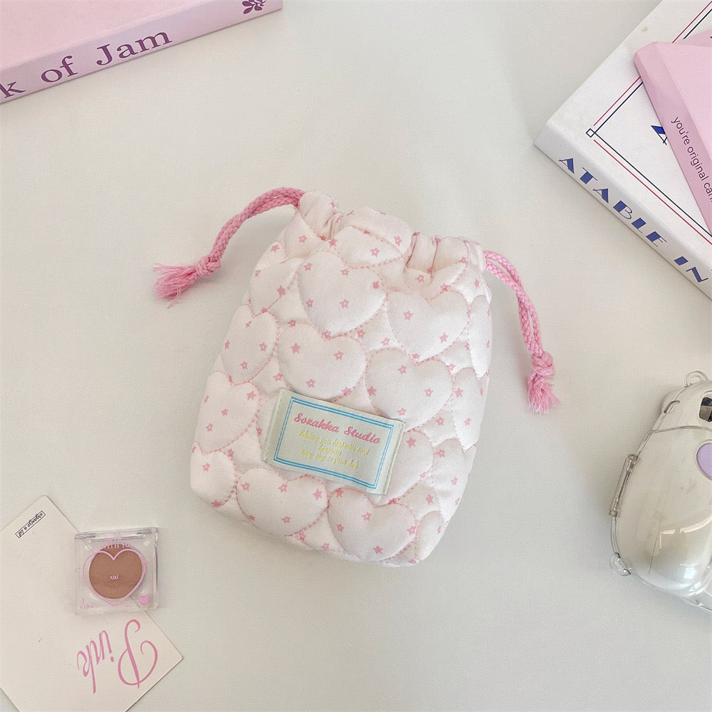 Heart Quilted Drawstring Pouch