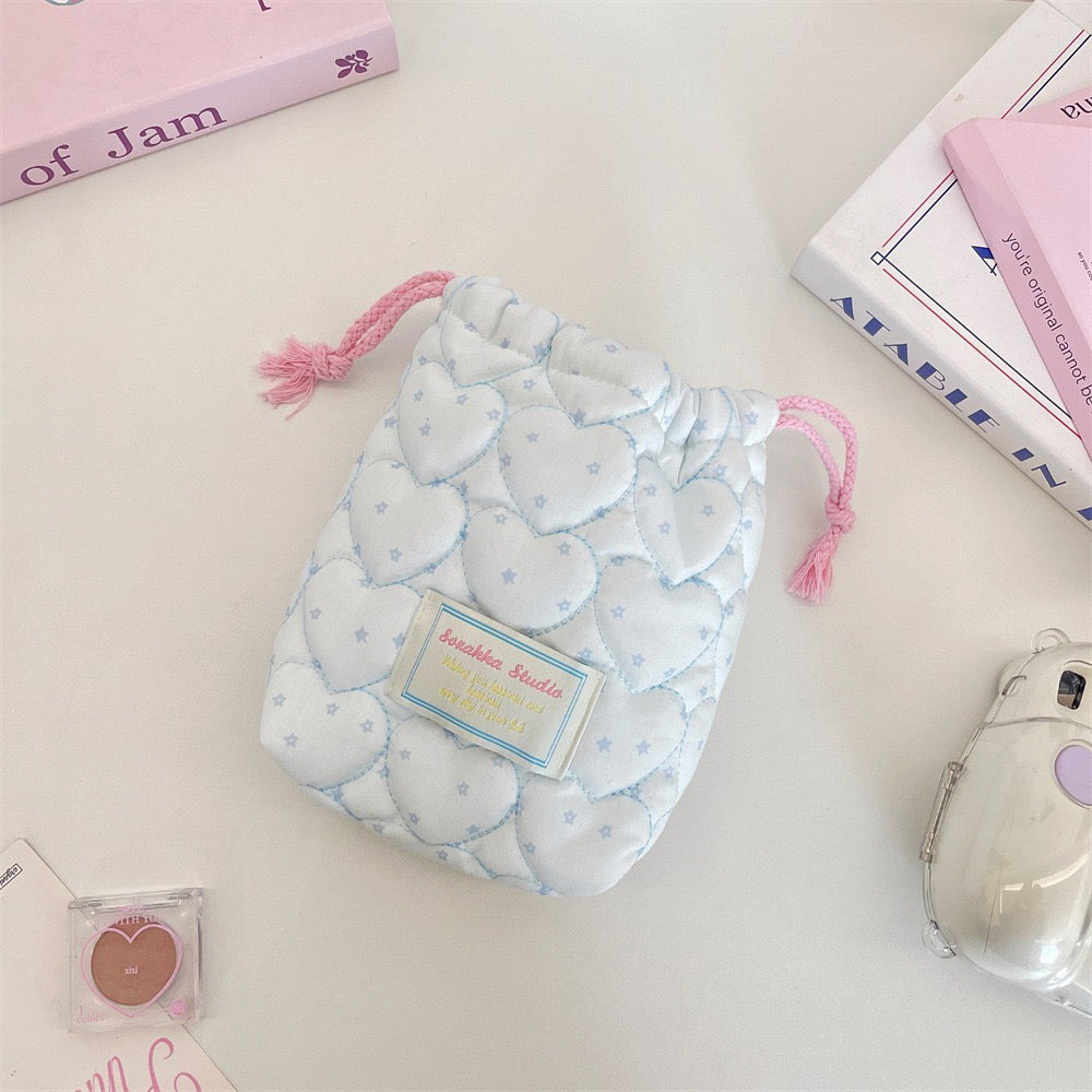 Heart Quilted Drawstring Pouch