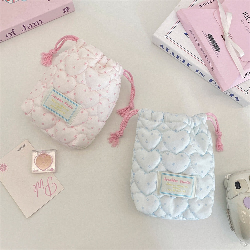 Heart Quilted Drawstring Pouch